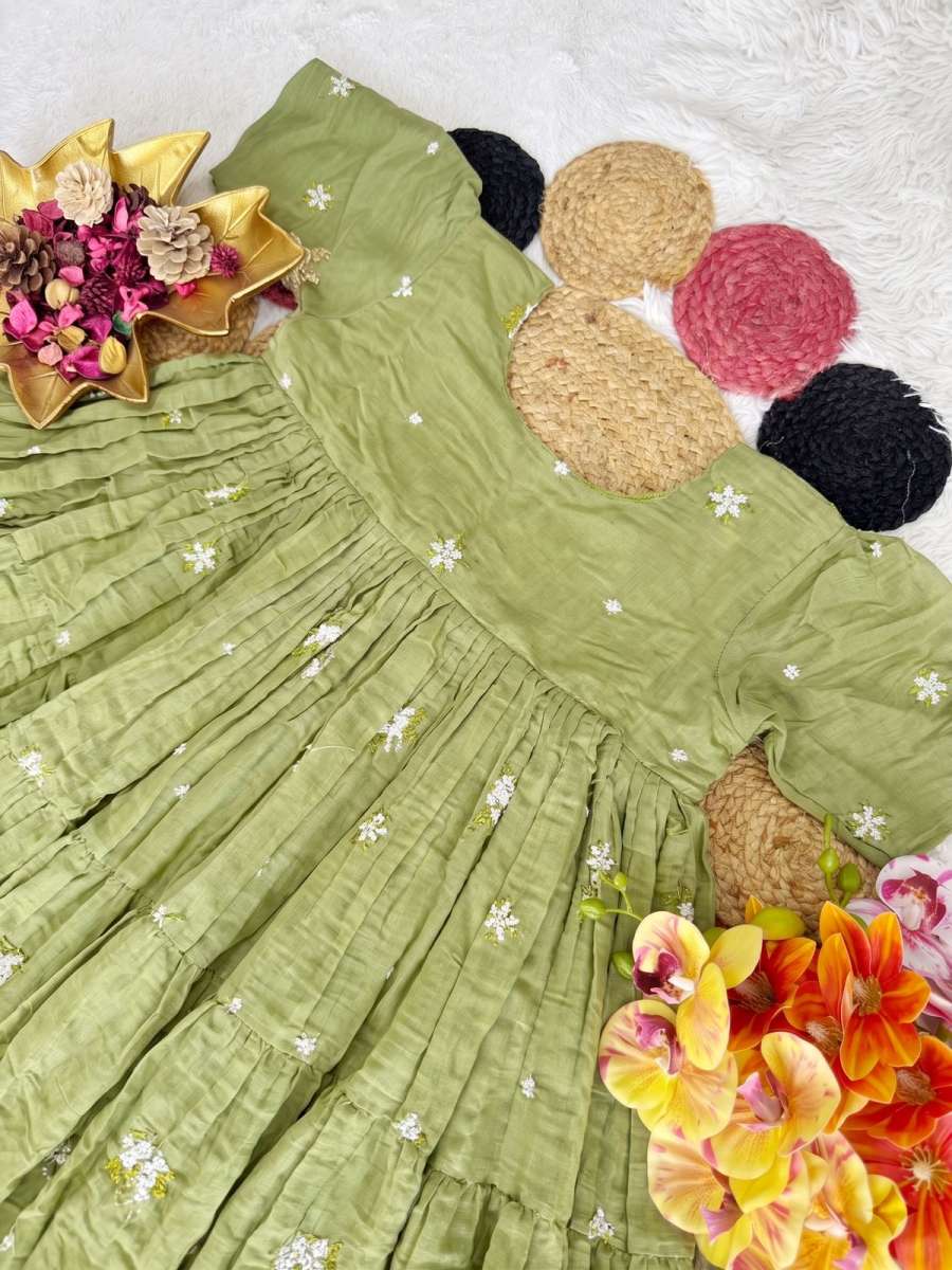3FANCY MUL COTTON CHANDERI EMBROIDERY WORK ONE PIECE DRESS PARTY WEAR WHOLESALE PRICE ETHNIC GARMENT (14)