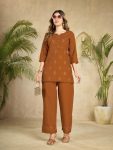 FANCY RAYON MULTI EMBROIDERY THREAD WITH HAND WORK CO-ORD SET ORANGE