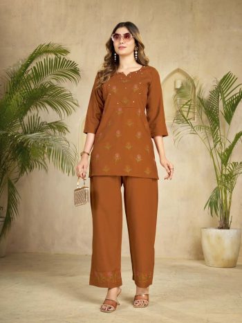 FANCY RAYON MULTI EMBROIDERY THREAD WITH HAND WORK CO-ORD SET ORANGE