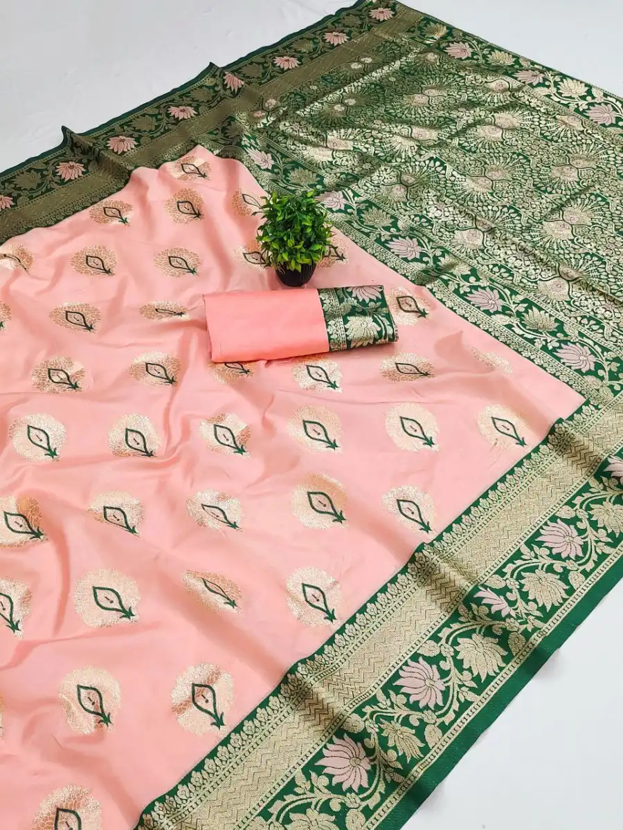 3LATEST BANARASI SILK FLOWERS AND MINA & ZARI WEAVING RICH PALLU WITH UNIQUE BORDER WORK SAREE WITH UNSTITCHED BLOUSE FESTIVE WEAR WHOLESALE PRICE ETHNIC GARMENT (13)