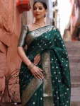 3LATEST LICHI SILK JACQUARD WORK SAREE WITH UNSTITCHED BLOUSE FESTIVE WEAR WHOLESALE PRICE ETHNIC GARMENT (23)
