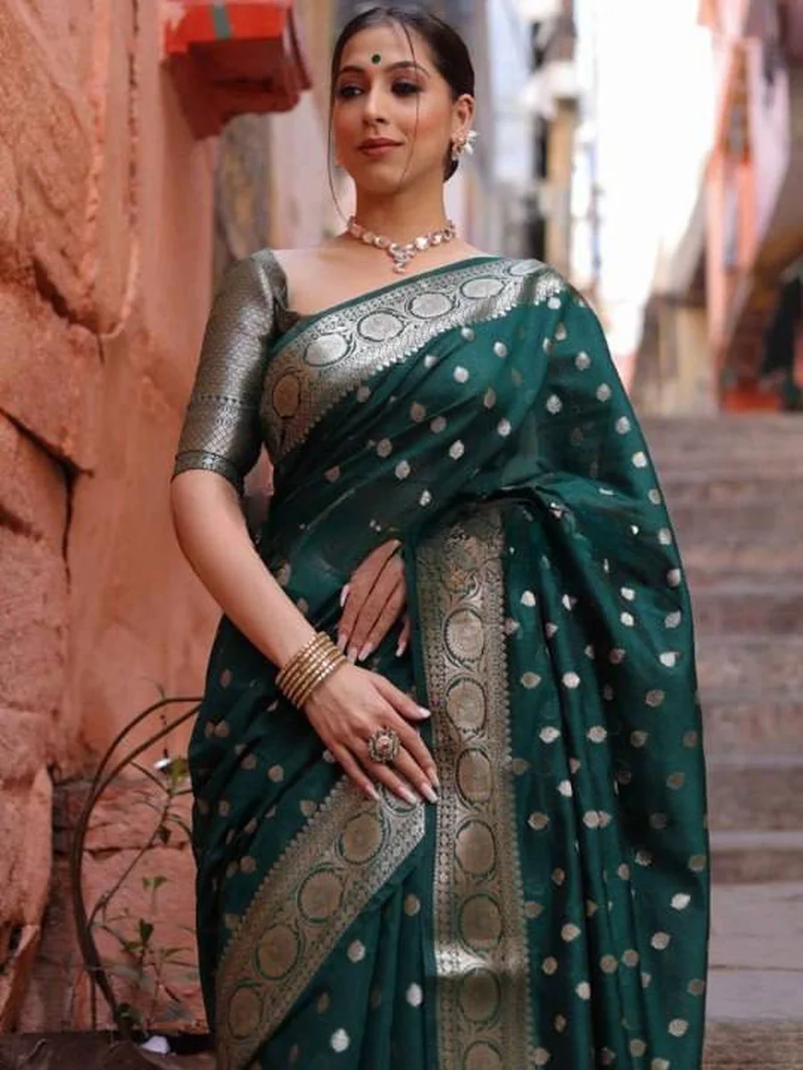 3LATEST LICHI SILK JACQUARD WORK SAREE WITH UNSTITCHED BLOUSE FESTIVE WEAR WHOLESALE PRICE ETHNIC GARMENT (20)