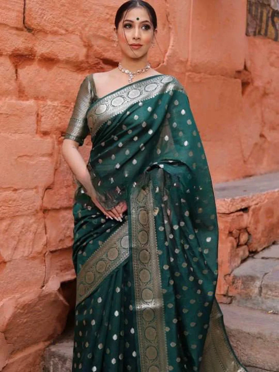 3LATEST LICHI SILK JACQUARD WORK SAREE WITH UNSTITCHED BLOUSE FESTIVE WEAR WHOLESALE PRICE ETHNIC GARMENT (21)