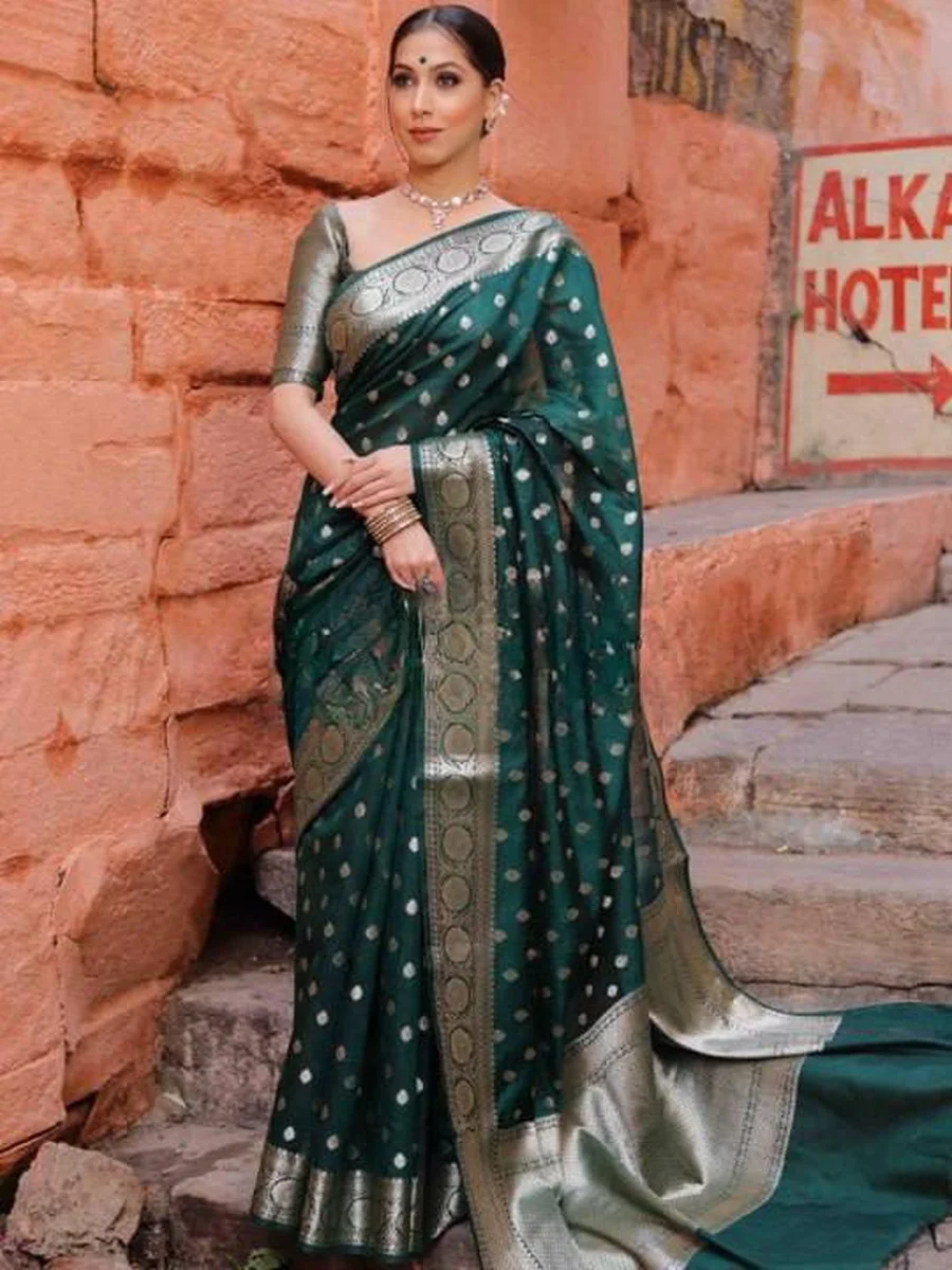 3LATEST LICHI SILK JACQUARD WORK SAREE WITH UNSTITCHED BLOUSE FESTIVE WEAR WHOLESALE PRICE ETHNIC GARMENT (23)