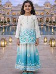 LATEST NATURAL CREPE EMBROIDERY SEQUENCE WORK WITH DIGITAL PRINT WORK KID'S TOP PALAZZO WITH DUPATTA SKY