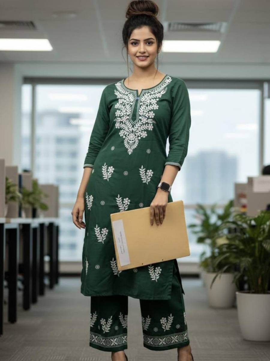3LATEST RAYON COTTON CHIKANKARI WORK KURTI PALAZZO SET DAILY WEAR WHOLESALE PRICE ETHNIC GARMENT (11)