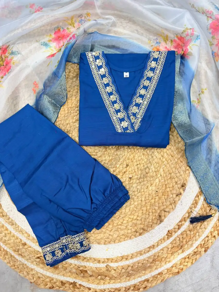 3MODERN COTTON EMBROIDERY WORK KID'S TOP BOTTOM WITH DUPATTA FESTIVE WEAR WHOLESALE PRICE ETHNIC GARMENT (23)