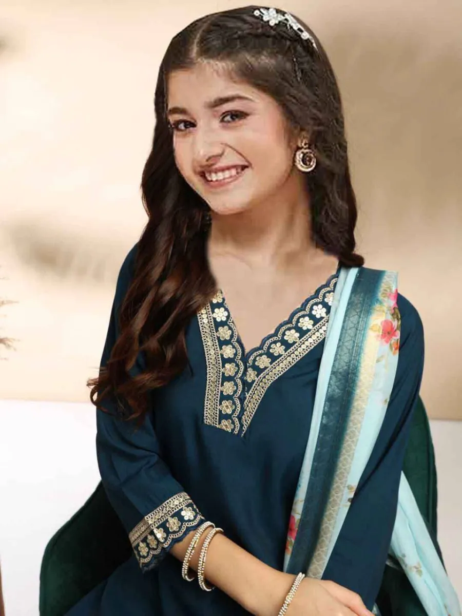 3MODERN COTTON EMBROIDERY WORK KID'S TOP BOTTOM WITH DUPATTA FESTIVE WEAR WHOLESALE PRICE ETHNIC GARMENT (26)