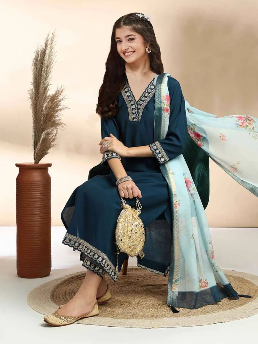 3MODERN COTTON EMBROIDERY WORK KID'S TOP BOTTOM WITH DUPATTA FESTIVE WEAR WHOLESALE PRICE ETHNIC GARMENT (28)