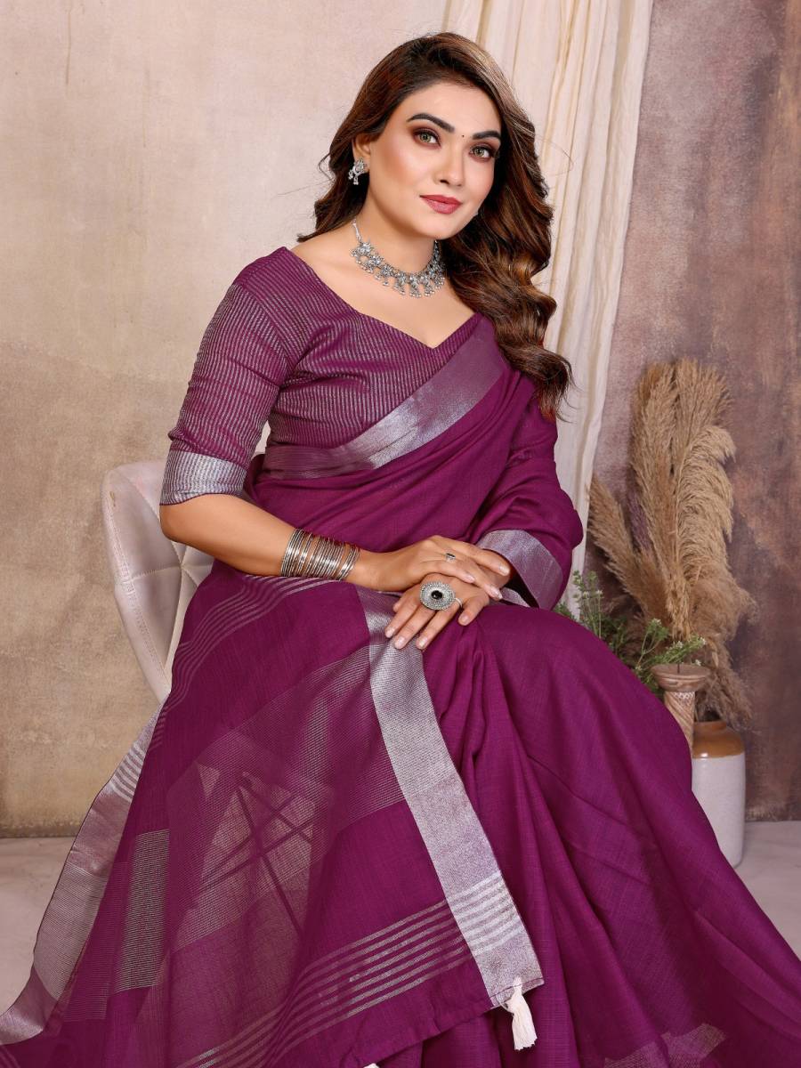 3MODERN COTTON LINEN WEAVING WITH EXTRA WORK ZALAR SAREE WITH UNSTITCHED BLOUSE FESTIVE WEAR WHOLESALE PRICE ETHNIC GARMENT (12)