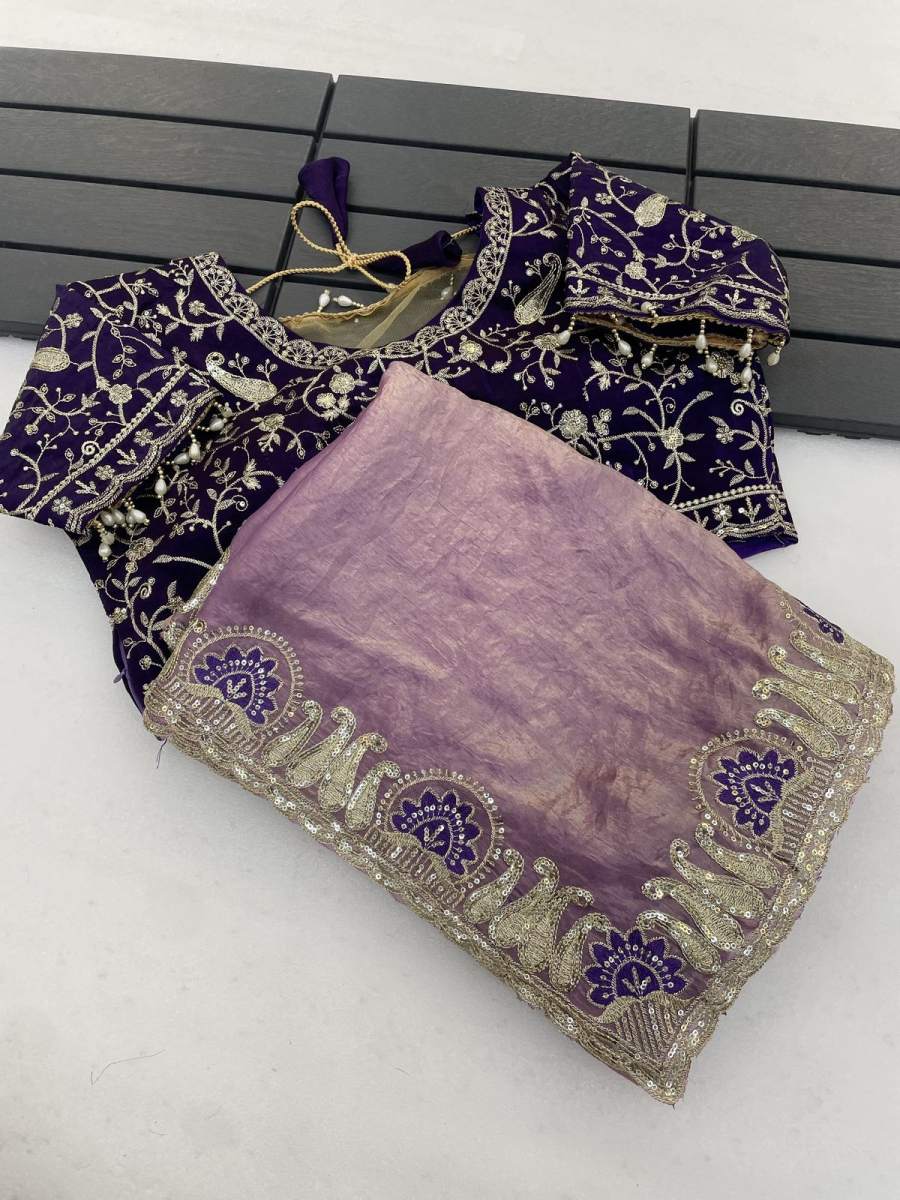 3MODERN FENDY SATIN SILK SEQUENCE AND ZARI EMBROIDERY WITH CUTWORK BORDER SAREE WITH STITCHED BLOUSE FESTIVE WEAR WHOLESALE PRICE ETHNIC GARMENT (12)
