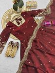 3MODERN FENDY SILK EMBROIDERY SEQUENCE WORK GOWN BOTTOM WITH DUPATTA FESTIVE WEAR WHOLESALE PRICE ETHNIC GARMENT (19)