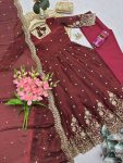 3MODERN FENDY SILK EMBROIDERY SEQUENCE WORK GOWN BOTTOM WITH DUPATTA FESTIVE WEAR WHOLESALE PRICE ETHNIC GARMENT (19)