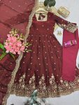 3MODERN FENDY SILK EMBROIDERY SEQUENCE WORK GOWN BOTTOM WITH DUPATTA FESTIVE WEAR WHOLESALE PRICE ETHNIC GARMENT (19)
