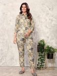 MODERN RAYON DIGITAL PRINT WORK CO-ORD SET CREAM