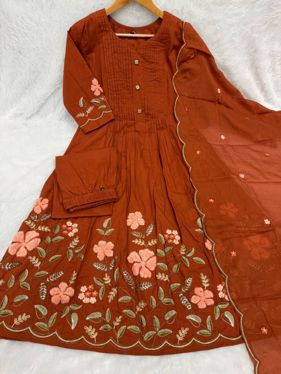 3MOST PICKED COTTON MULTI-THREAD EMBROIDERY WITH LUP WORK TOP BOTTOM WITH DUPATTA FESTIVE WEAR WHOLESALE PRICE ETHNIC GARMENT (7)