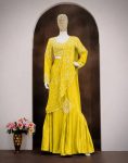 3NEW ARRIVAL CHINON SILK EMBROIDERY SEQUENCE WORK LEHENGA SAREE WITH STITCHED BLOUSE ATTACHED PALLU PARTY WEAR WHOLESALE PRICE ETHNIC GARMENT (15)