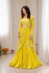 NEW ARRIVAL CHINON SILK EMBROIDERY SEQUENCE WORK LEHENGA SAREE WITH STITCHED BLOUSE ATTACHED PALLU YELLOW