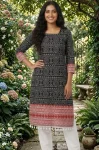 NEW ARRIVAL COTTON DIGITAL PRINT WITH KODI BORDER KURTI BOTTOM SET BLACK