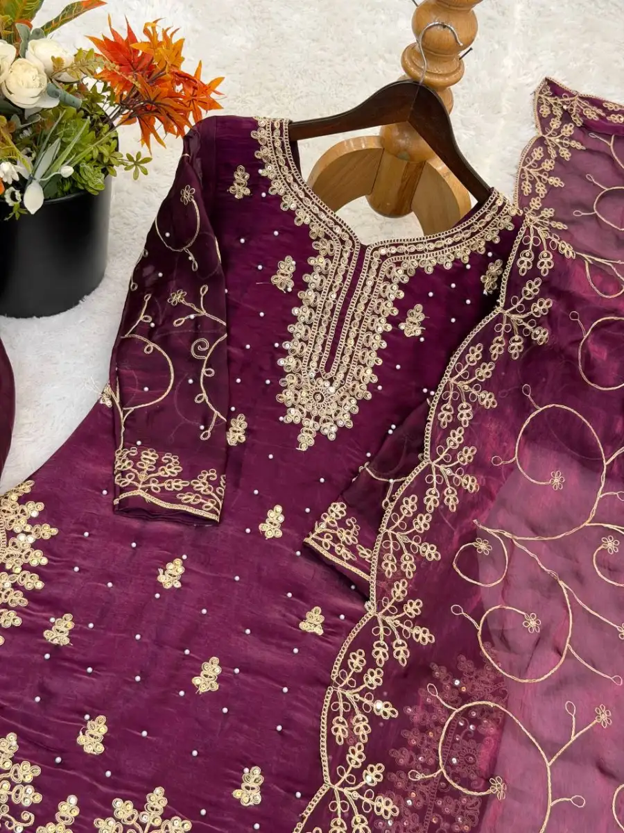 3NEW ARRIVAL GMY SILK EMBROIDERY SEQUENCE WORK MOTHDER DAUGHTER SET FESTIVE WEAR WHOLESALE PRICE ETHNIC GARMENT (12)