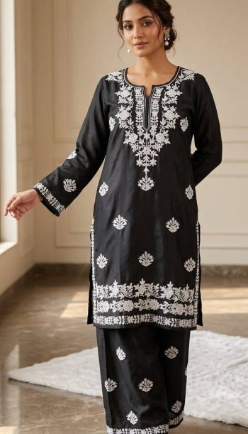 NEW ARRIVAL RAYON EMBROIDERY WORK TOPPENT SET BLACK