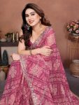3RICH LOOK GEORGETTE BANDHEJ PRINT & EMBROIDERY WITH CUTWORK BORDER SAREE WITH UNSTITCHED BLOUSE FESTIVE WEAR WHOLESALE PRICE ETHNIC GARMENT (13)