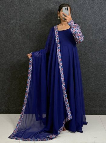 RICH LOOK GEORGETTE DIGITAL PRINT WORK  GOWN WITH DUPATTA BLUE