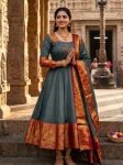 3TRADITIONAL KANCHI COTTON ZARI KANCHI BORDER WORK GOWN WITH DUPATTA WEDDING WEAR WHOLESALE PRICE ETHNIC GARMENT (3)