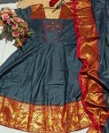 3TRADITIONAL KANCHI COTTON ZARI KANCHI BORDER WORK GOWN WITH DUPATTA WEDDING WEAR WHOLESALE PRICE ETHNIC GARMENT (3)