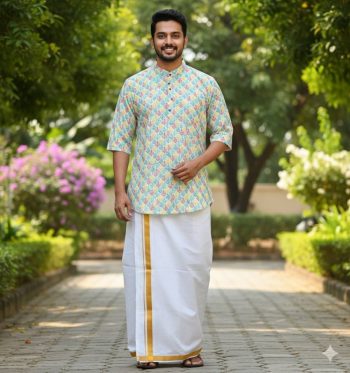 TRADITONAL RUBI COTTON DIGITAL PRINT WORK SHIRT WITH DHOTI RAMA