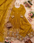3TRENDING CRUNCHY SILK EMBROIDERY SEQUENCE ZARI WORK GOWN BOTTOM WITH DUPATTA FESTIVE WEAR WHOLESALE PRICE ETHNIC GARMENT (16)