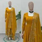 3TRENDING CRUNCHY SILK EMBROIDERY SEQUENCE ZARI WORK GOWN BOTTOM WITH DUPATTA FESTIVE WEAR WHOLESALE PRICE ETHNIC GARMENT (16)
