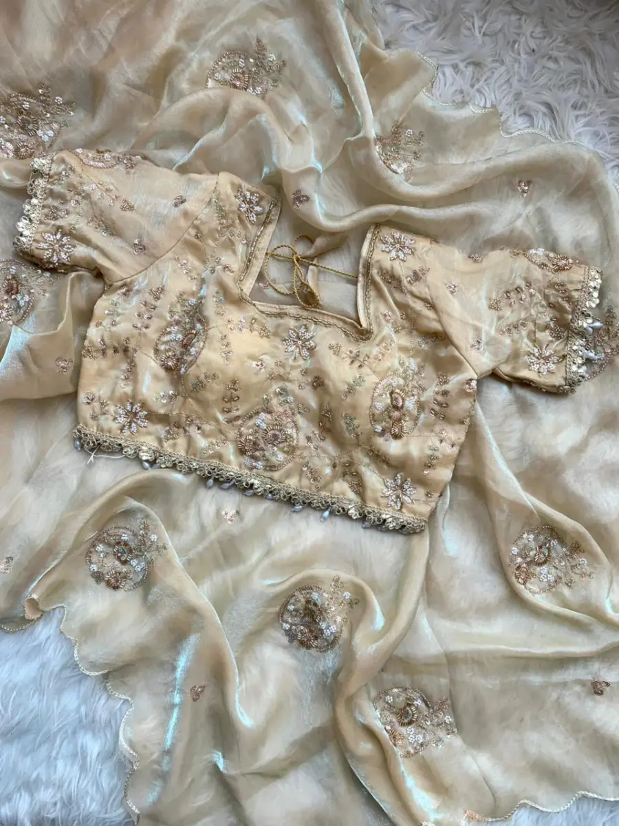 4DESIGNER SPACE SILK EMBROIDERY BEADS WORK HEAVY BUTTA WITH TONE ARC WORK SAREE WITH STITCHED BLOUSE WEDDING WEAR WHOLESALE PRICE ETHNIC GARMENT (21)