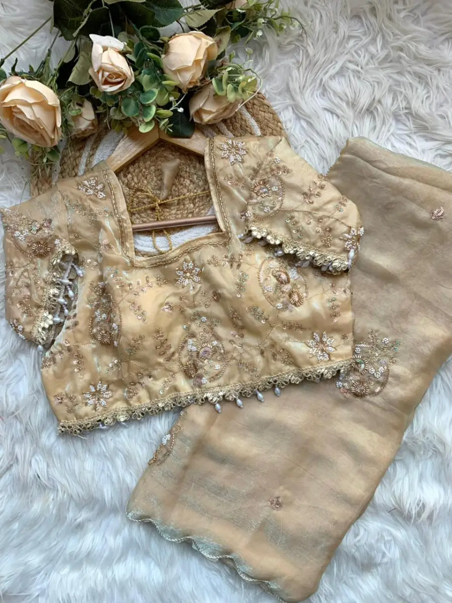 4DESIGNER SPACE SILK EMBROIDERY BEADS WORK HEAVY BUTTA WITH TONE ARC WORK SAREE WITH STITCHED BLOUSE WEDDING WEAR WHOLESALE PRICE ETHNIC GARMENT (27)