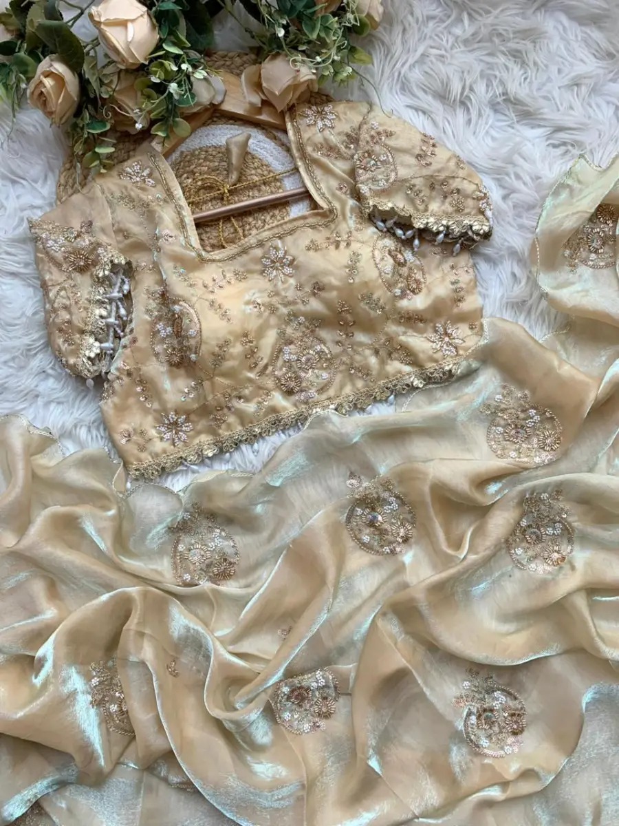 4DESIGNER SPACE SILK EMBROIDERY BEADS WORK HEAVY BUTTA WITH TONE ARC WORK SAREE WITH STITCHED BLOUSE WEDDING WEAR WHOLESALE PRICE ETHNIC GARMENT (29)