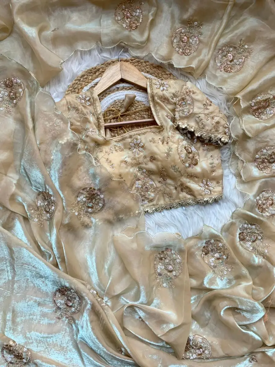 4DESIGNER SPACE SILK EMBROIDERY BEADS WORK HEAVY BUTTA WITH TONE ARC WORK SAREE WITH STITCHED BLOUSE WEDDING WEAR WHOLESALE PRICE ETHNIC GARMENT (30)