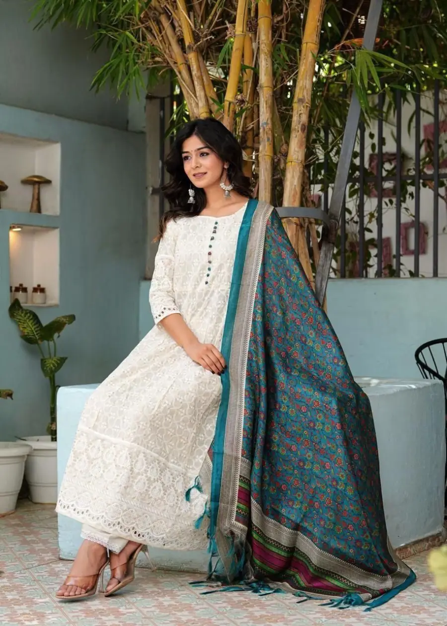 4FANCY COTTON CHIKANKARI WORK TOP BOTTOM WITH DUPATTA FESTIVE WEAR WHOLESALE PRICE ETHNIC GARMENT (13)