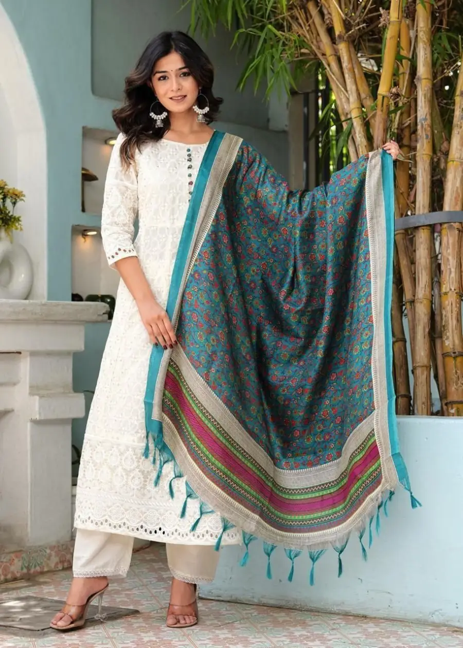 4FANCY COTTON CHIKANKARI WORK TOP BOTTOM WITH DUPATTA FESTIVE WEAR WHOLESALE PRICE ETHNIC GARMENT (15)