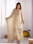 FANCY GMY SILK EMBROIDERY BEADS WORK TOP PALAZZO WITH DUPATTA CREAM