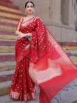 4LATEST LICHI SILK JACQUARD WORK SAREE WITH UNSTITCHED BLOUSE FESTIVE WEAR WHOLESALE PRICE ETHNIC GARMENT (7)
