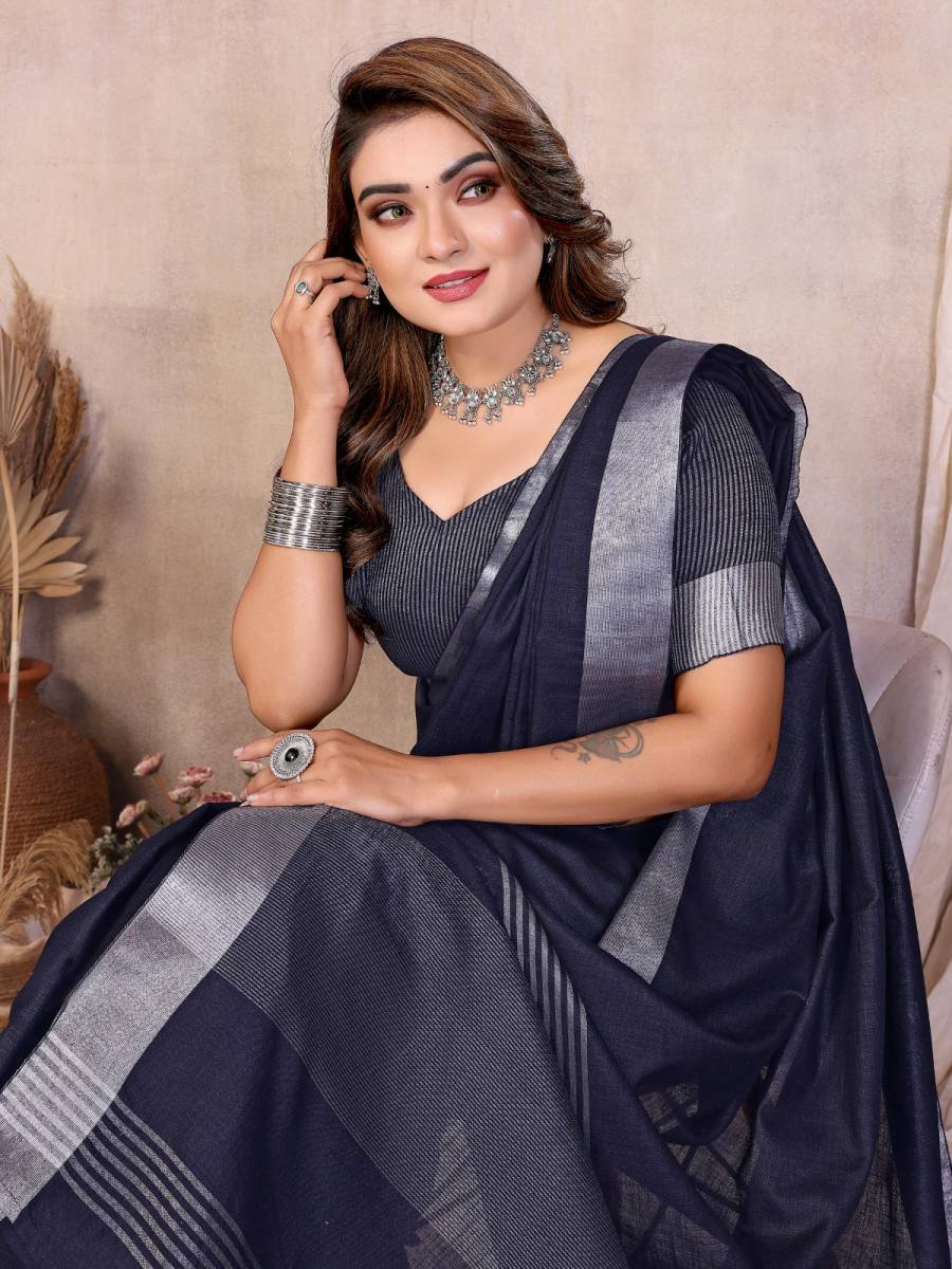 4MODERN COTTON LINEN WEAVING WITH EXTRA WORK ZALAR SAREE WITH UNSTITCHED BLOUSE FESTIVE WEAR WHOLESALE PRICE ETHNIC GARMENT (7)