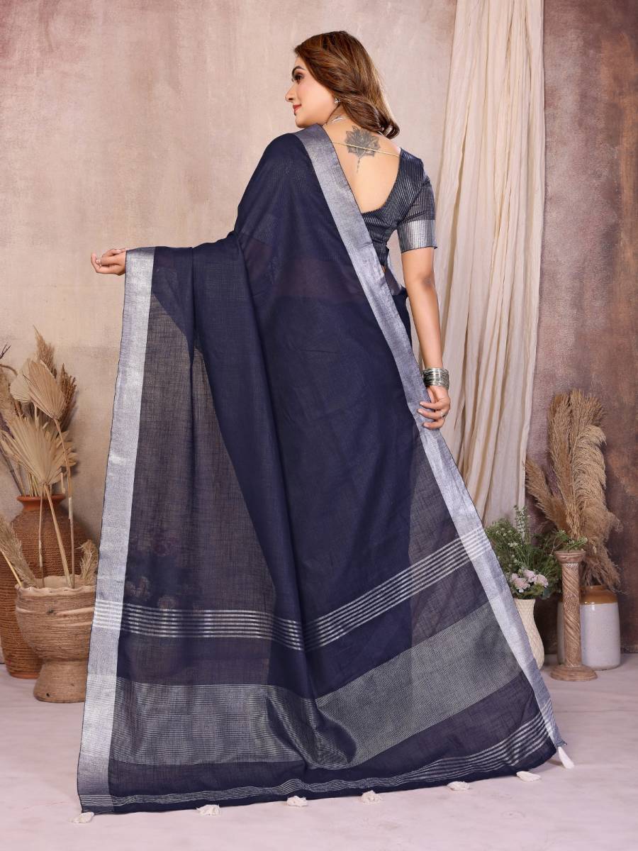 4MODERN COTTON LINEN WEAVING WITH EXTRA WORK ZALAR SAREE WITH UNSTITCHED BLOUSE FESTIVE WEAR WHOLESALE PRICE ETHNIC GARMENT (8)