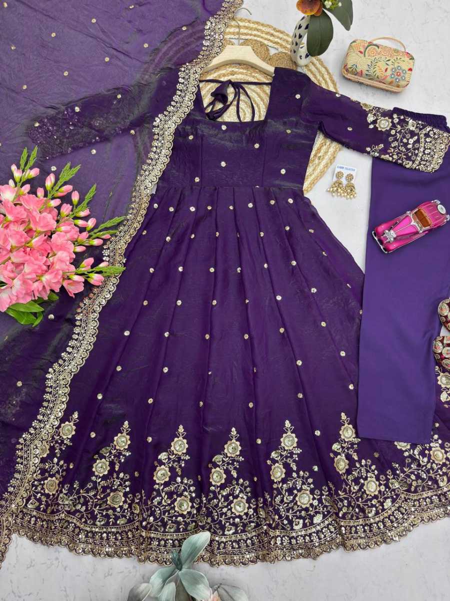 4MODERN FENDY SILK EMBROIDERY SEQUENCE WORK GOWN BOTTOM WITH DUPATTA FESTIVE WEAR WHOLESALE PRICE ETHNIC GARMENT (39)