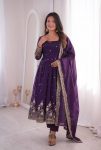4MODERN FENDY SILK EMBROIDERY SEQUENCE WORK GOWN BOTTOM WITH DUPATTA FESTIVE WEAR WHOLESALE PRICE ETHNIC GARMENT (40)