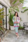 RICH LOOK VISCOSE RAYON PRINTED WORK CO-ORD SET SKY