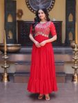 TRENDING FAUX BLOOMING EMBROIDERY ZARI SEQUENCE WORK GOWN RED