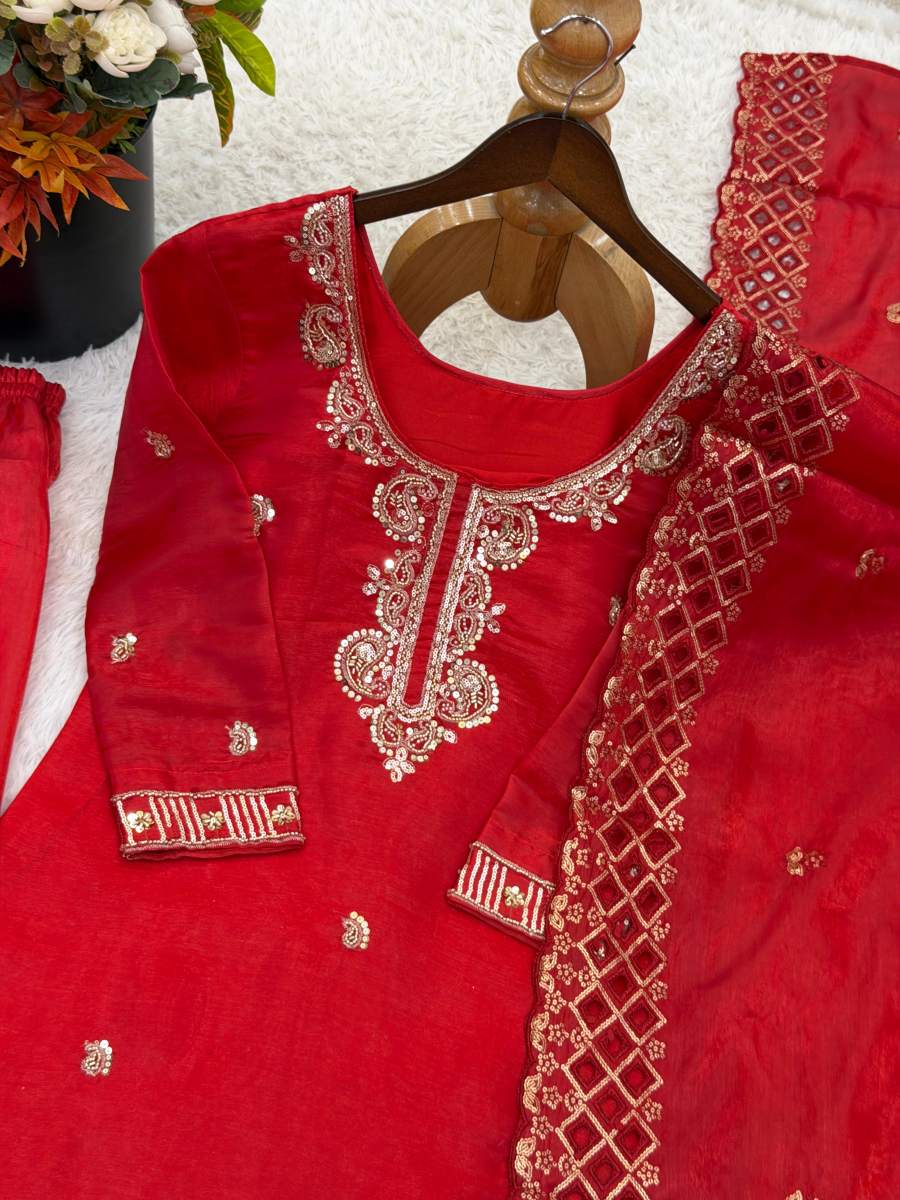 5FANCY GMY SILK EMBROIDERY BEADS WORK TOP PALAZZO WITH DUPATTA FESTIVE WEAR WHOLESALE PRICE ETHNIC GARMENT (37)