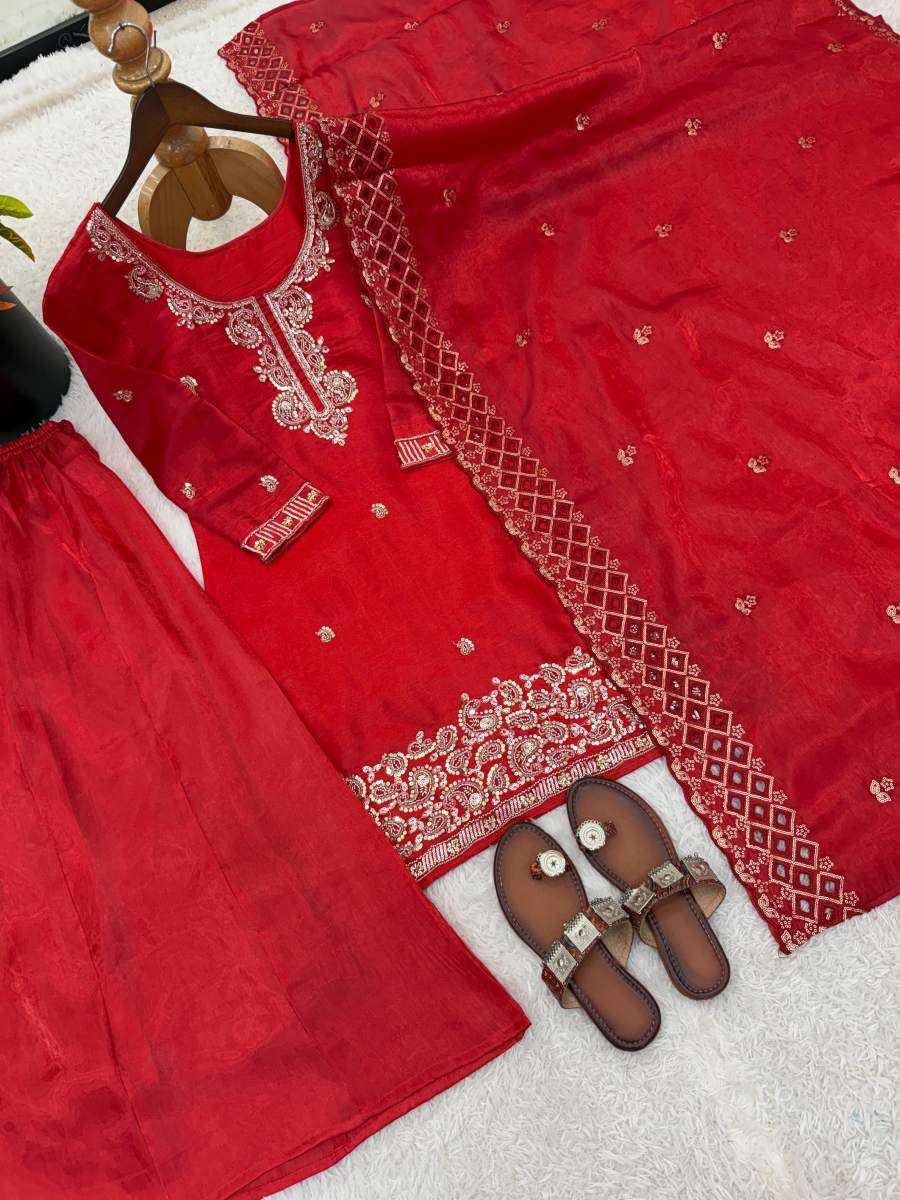 5FANCY GMY SILK EMBROIDERY BEADS WORK TOP PALAZZO WITH DUPATTA FESTIVE WEAR WHOLESALE PRICE ETHNIC GARMENT (38)