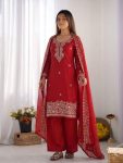 5FANCY GMY SILK EMBROIDERY BEADS WORK TOP PALAZZO WITH DUPATTA FESTIVE WEAR WHOLESALE PRICE ETHNIC GARMENT (41)