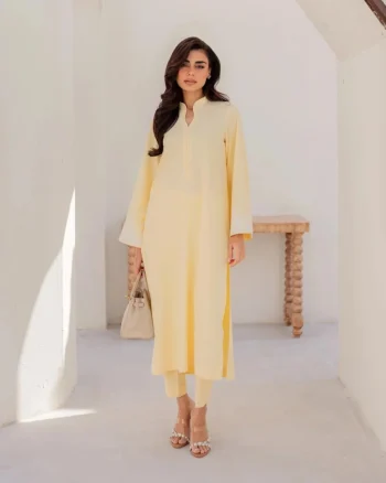 MODERN CHANDERI EMBROIDERY SEQUENCE WORK TOP BOTTOM WITH DUPATTA LIGHT YELLOW